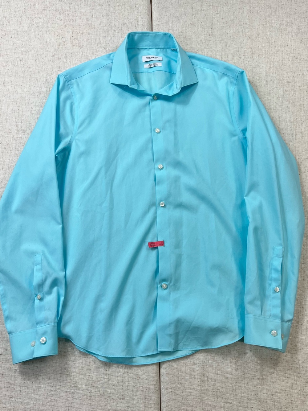 Calvin Klein Extreme Slim Fit Non Iron Dress Shirt Aqua Turquoise Cutaway Collar